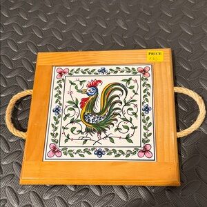 Colorful Rooster Tile Trivet with Handles